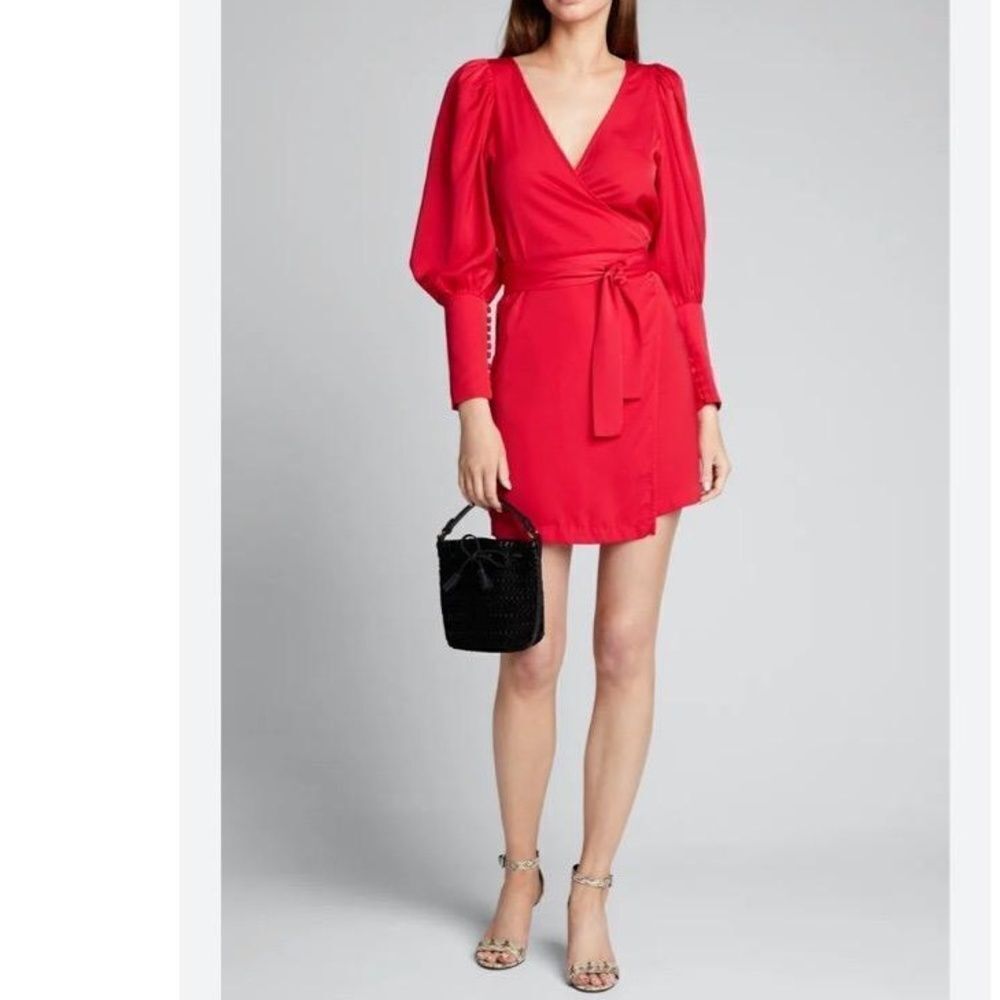 Rhode Frankie Blouson Sleeve Dress Size Medium Red Wrap Flowy Cocktail Chic